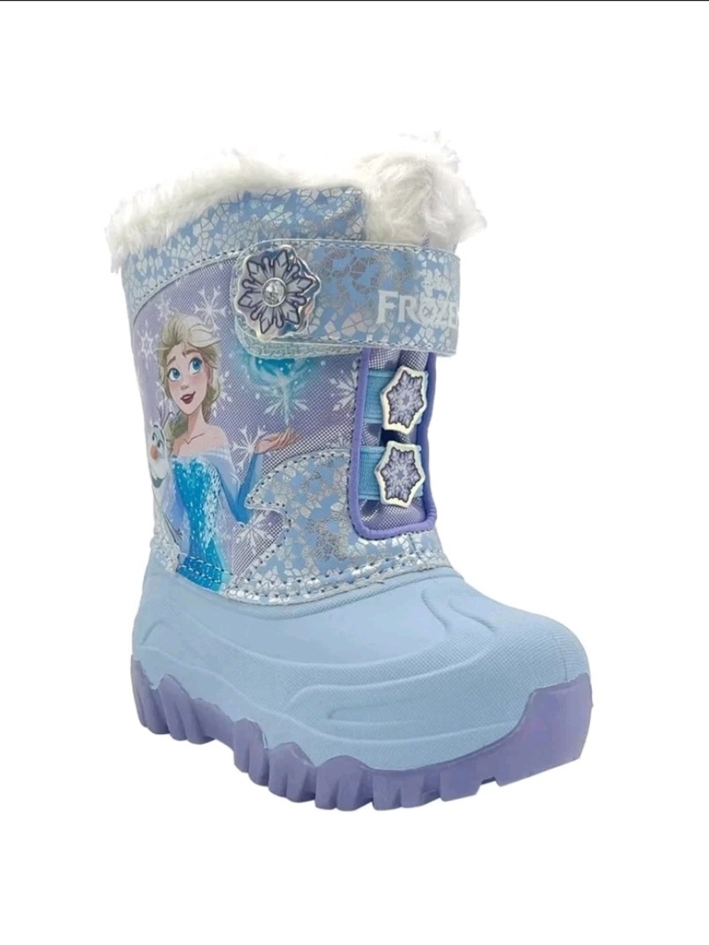 Disney Frozen Light Blue & Purple Girls' Light-Up Winter Snow Boot Faux Fur US 7